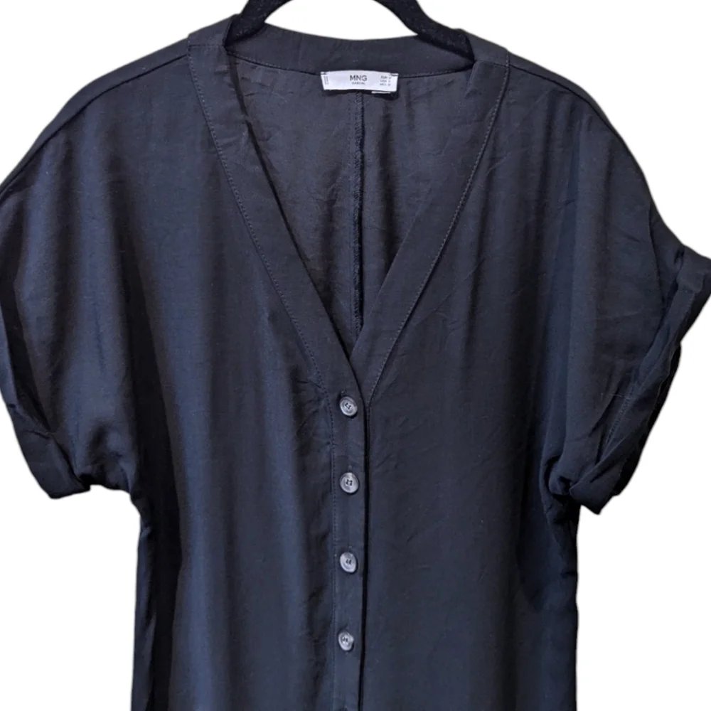 MNG Short Cuffed Sleeve V-Neck Button Front Viscose Blend Jumpsuit (M)